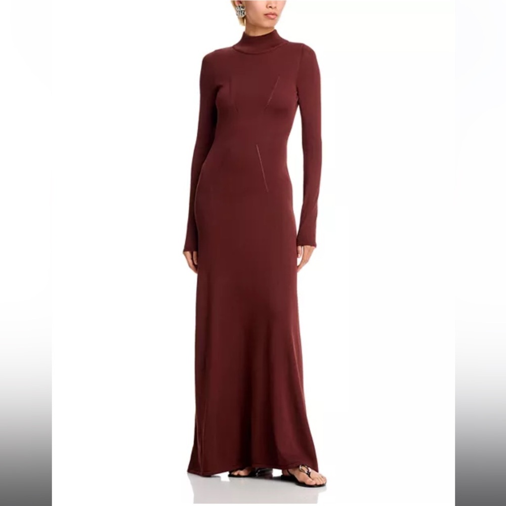 Solid & Striped Payton Maxi Dress Open Back Turtleneck Long Sleeve Brown NWT